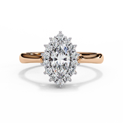 Marquise Cut Moissanite Engagement Ring with Starburst Halo